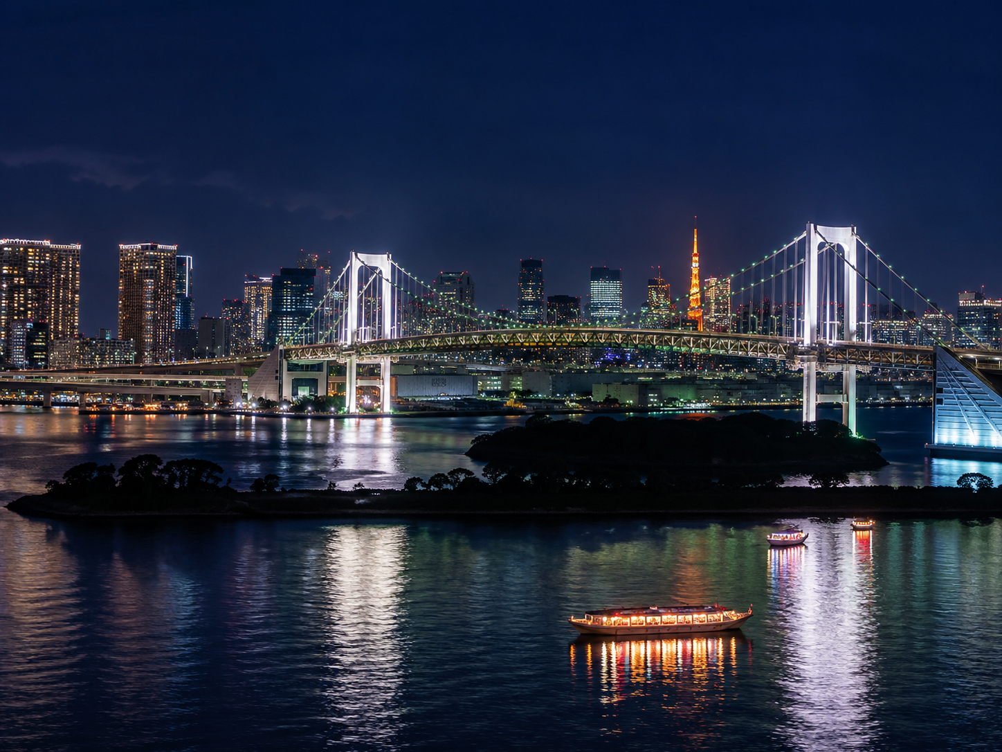Tokyo skyline and bridge at night