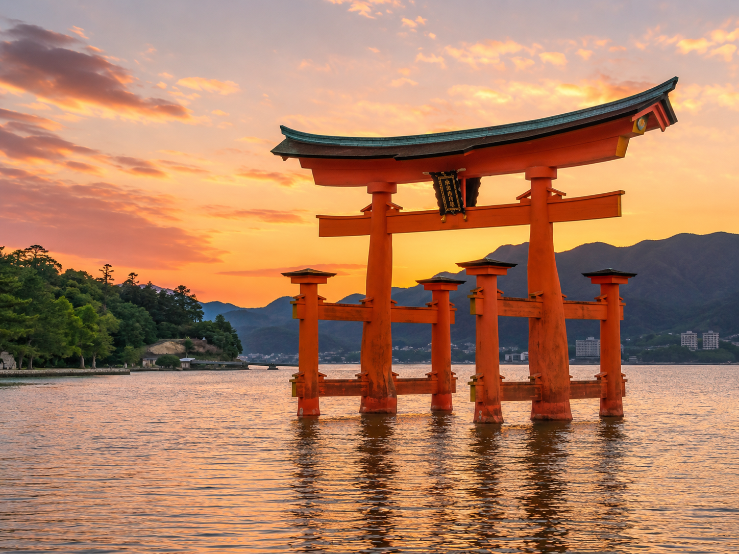 Miyajima floating torii gate at sunset