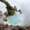 Geothermal hot spring with steam and rocky surroundings in Beppu, Japan, famous for its hot spring hells.